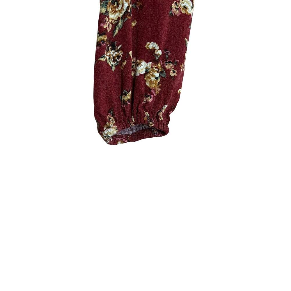 Forever 21 Burgundy Floral Lace-Up Crop Top Blouse Boho - Picture 5 of 7